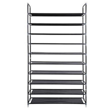 Load image into Gallery viewer, Exclusive meevrie 10 tiers shoe racks space saving non woven fabric shoe storage organizer cabinet tower for bedroom entryway hallway and closet black