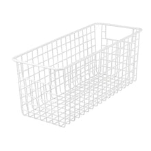 Load image into Gallery viewer, Heavy duty mdesign farmhouse decor metal wire food storage organizer bin basket with handles for kitchen cabinets pantry bathroom laundry room closets garage 16 x 6 x 6 4 pack matte white