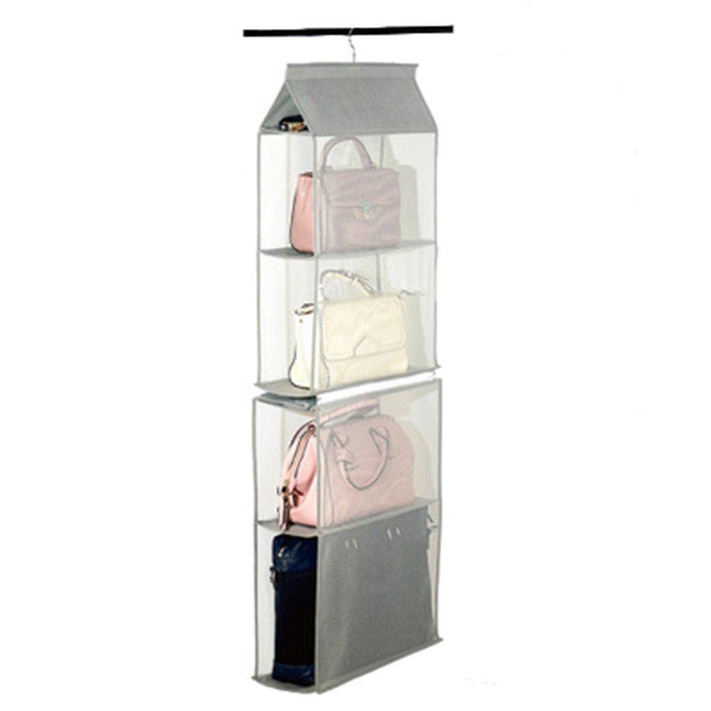 Products zaro 2 in 1 hanging shelf garment organizer for bags clothes 4 shelves practical closet purse storage collapsible space saver accessory breathable mesh net with hooks hanger easy mount gray