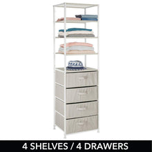 Load image into Gallery viewer, Save mdesign vertical dresser storage tower sturdy steel frame easy pull fabric bins organizer unit for bedroom hallway entryway closets textured print 4 drawers 4 shelves linen tan