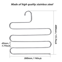 Load image into Gallery viewer, Heavy duty ahua 4 pack premium s type clothes pants hanger s shape stainless steel space saving hanger saver organization 5 layers closet storage organizer for jeans trousers tie belt scarf