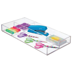 Shop here mdesign plastic divided drawer organizer for home office desk drawer shelf closet holds highlighters pens scissors adhesive tape paper clips note pads 4 sections 16 long 4 pack clear