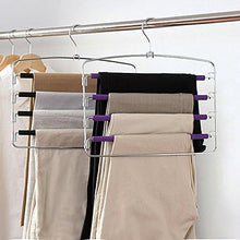 Load image into Gallery viewer, Order now clothes pants hangers 2pack multi layers metal pant slack hangers foam padded swing arm pants hangers closet storage organizer for pants jeans scarf hanging purple 4pack