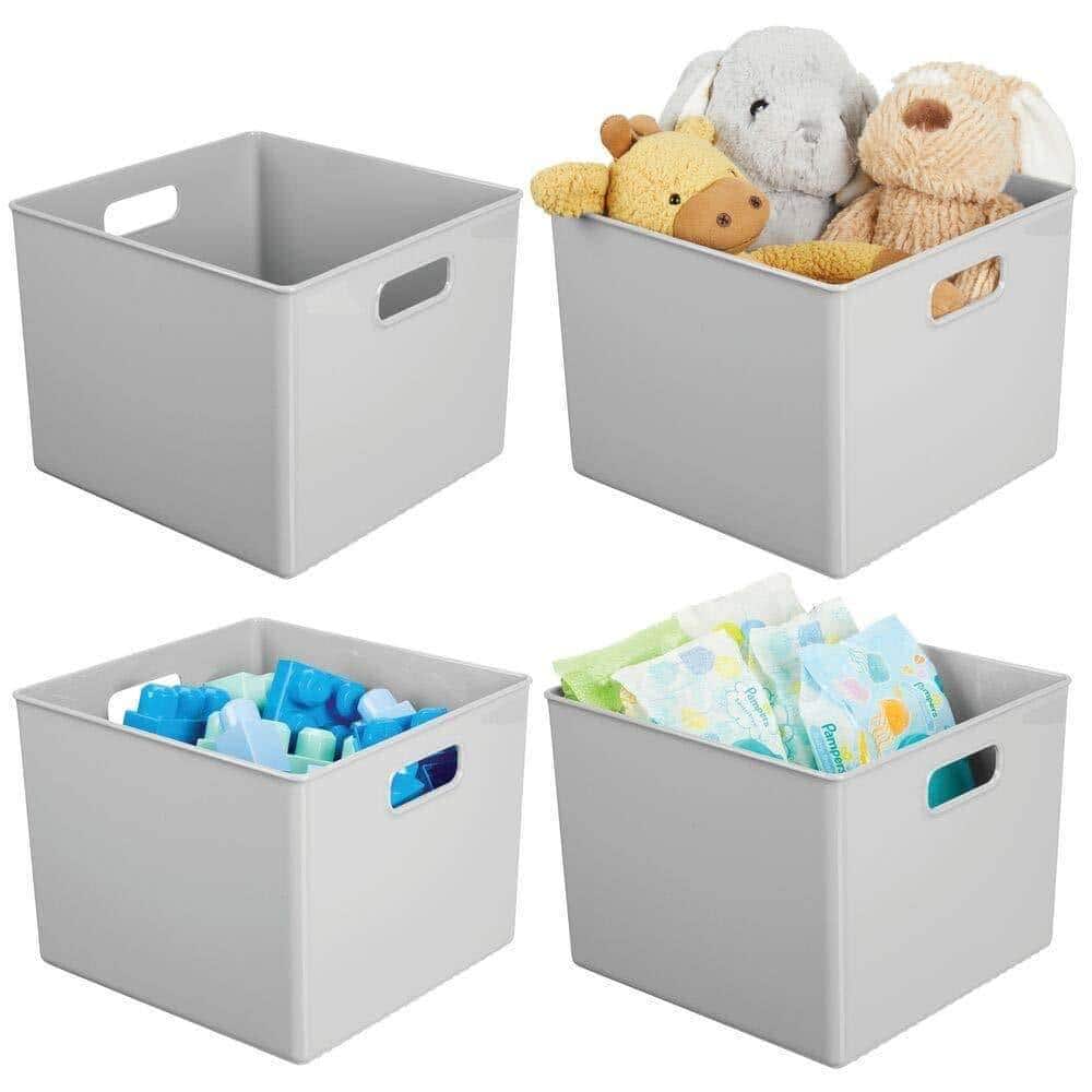 Top rated mdesign plastic home storage organizer bin for cube furniture shelving in office entryway closet cabinet bedroom laundry room nursery kids toy room 10 x 10 x 8 4 pack gray