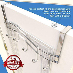 Save on over the door rack with hooks 5 hangers for towels coats clothes robes ties hats bathroom closet extra long heavy duty chrome space saver mudroom organizer by kyle matthews designs