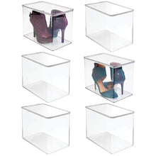 Load image into Gallery viewer, Try mdesign stackable closet plastic storage bin box with lid container for organizing mens and womens shoes booties pumps sandals wedges flats heels and accessories 9 high 6 pack clear
