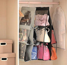 Load image into Gallery viewer, Get geboor hanging handbag organizer dust proof storage holder bag wardrobe closet for purse clutch with 6 larger pockets black