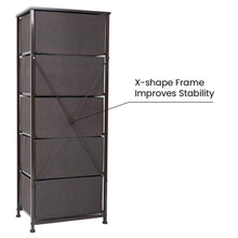 Load image into Gallery viewer, Buy now crestlive products vertical dresser storage tower sturdy steel frame wood top easy pull fabric bins wood handles organizer unit for bedroom hallway entryway closets 5 drawers brown