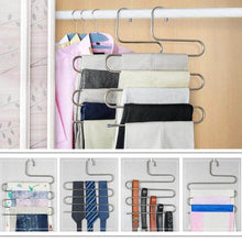 Load image into Gallery viewer, Latest ahua 4 pack premium s type clothes pants hanger s shape stainless steel space saving hanger saver organization 5 layers closet storage organizer for jeans trousers tie belt scarf