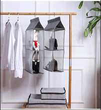 Load image into Gallery viewer, Buy now aoolife hanging purse handbag organizer clear hanging shelf bag collection storage holder dust proof closet wardrobe hatstand space saver 4 shelf grey