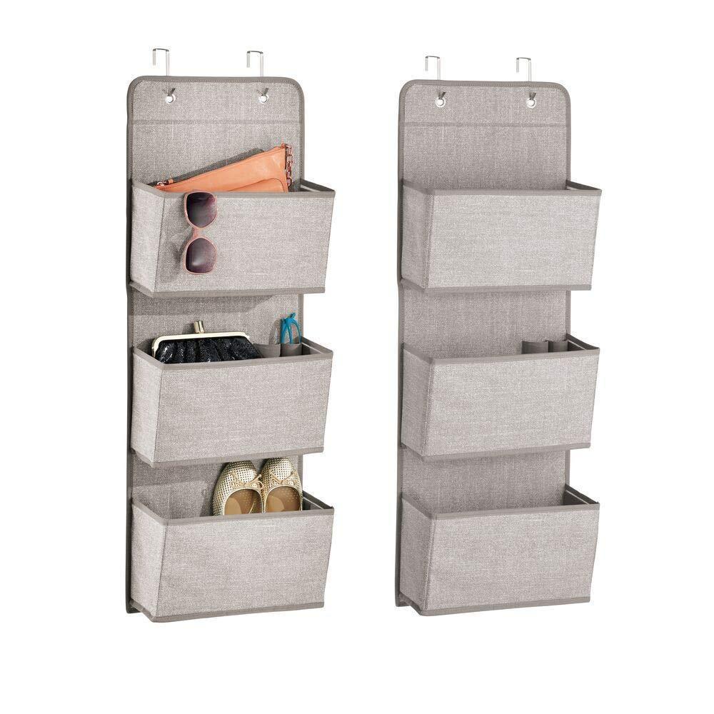 Selection mdesign a568 soft fabric over the door hanging storage organizer with 3 large pockets for closets in bedrooms hallway entryway mudroom hooks included textured print 2 pack linen tan