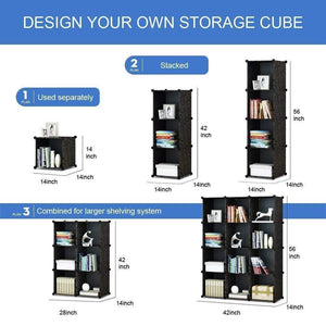 Latest kousi portable storage shelf cube shelving bookcase bookshelf cubby organizing closet toy organizer cabinet black no door 16 cubes