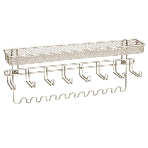 Discover mdesign decorative metal closet wall mount jewelry accessory organizer for storage of necklaces bracelets rings earrings sunglasses wallets 8 large 11 small hooks 1 basket 2 pack satin