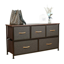 Load image into Gallery viewer, Select nice home dresser storage tower sturdy steel frame mdf wood top removable drawers height adjustable feet storage organizer for room hallway entryway closets 5 drawers espresso 39 5w 21 5h