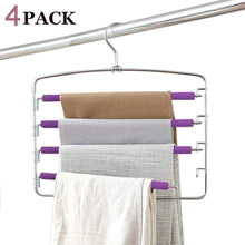 Load image into Gallery viewer, Home clothes pants hangers 2pack multi layers metal pant slack hangers foam padded swing arm pants hangers closet storage organizer for pants jeans scarf hanging purple 4pack