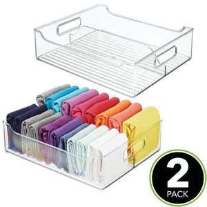 Shop for mdesign plastic closet storage bin with handles divided organizer for shirts scarves bpa free 14 5 long 2 pack clear