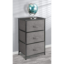 Load image into Gallery viewer, Featured mdesign vertical dresser storage tower sturdy steel frame wood top easy pull fabric bins organizer unit for bedroom hallway entryway closets textured print 3 drawers charcoal gray black