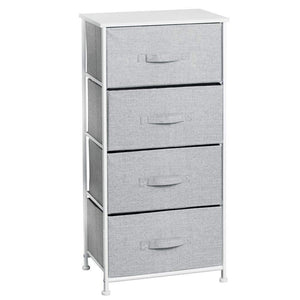 Amazon mdesign vertical furniture storage tower sturdy steel frame wood top easy pull fabric bins organizer unit for bedroom hallway entryway closets textured print 4 drawers gray white