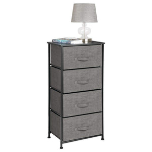 Discover the mdesign vertical dresser storage tower sturdy steel frame wood top easy pull fabric bins organizer unit for bedroom hallway entryway closets textured print 4 drawers charcoal gray black