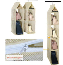 Load image into Gallery viewer, Exclusive ixaer detachable hanging handbag organizer purse bag collection storage holder wardrobe closet hatstand 4 compartment beige