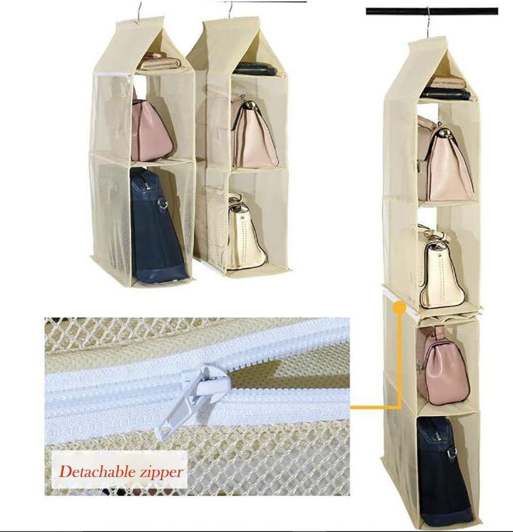 Exclusive ixaer detachable hanging handbag organizer purse bag collection storage holder wardrobe closet hatstand 4 compartment beige