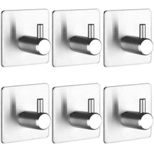 Load image into Gallery viewer, New self adhesive hooks keku 6 pack heavy duty stainless steel bathroom tower hooks for closets coat robe hanger rack wall mount