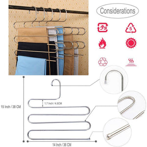 Top rated 4 pack s type hanger for clothing closet storage stainless steel pants hangers with 5 layers multi purpose loveyal limited space storage rack for trousers towels scarfs ties jeans 4