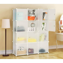 Load image into Gallery viewer, Discover the best honey home modular storage cube closet organizers portable plastic diy wardrobes cabinet shelving with easy closed doors for bedroom office kitchen garage 12 cubes white
