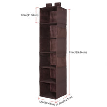 Load image into Gallery viewer, Great magicfly hanging closet organizer with 4 side pockets 6 shelf collapsible closet hanging shelf for sweater handbag storage easy mount hanging clothes storage box brown