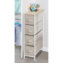 Load image into Gallery viewer, Shop here mdesign narrow vertical dresser storage tower sturdy frame wood top easy pull fabric bins organizer unit for bedroom hallway entryway closets textured print 4 drawers light tan white