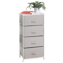 Load image into Gallery viewer, Save mdesign vertical furniture storage tower sturdy steel frame wood top easy pull fabric bins organizer unit for bedroom hallway entryway closets chevron zig zag print 4 drawers taupe