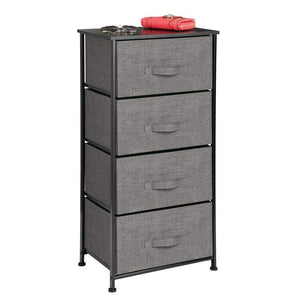 Discover mdesign vertical dresser storage tower sturdy steel frame wood top easy pull fabric bins organizer unit for bedroom hallway entryway closets textured print 4 drawers charcoal gray black