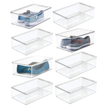 Load image into Gallery viewer, Budget mdesign stackable plastic closet shelf shoe storage organizer box with lid for mens womens kids sandals flats sneakers 8 pack clear