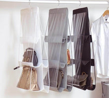 Load image into Gallery viewer, Buy now vercord 6 pocket hanging purse handbag tote storage holder organizer dust proof closet wardrobe hatstand space saver beige