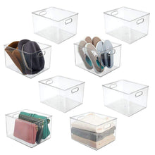 Load image into Gallery viewer, Great mdesign plastic home storage basket bin with handles for organizing closets shelves and cabinets in bedrooms bathrooms entryways and hallways store sweaters purses 8 high 8 pack clear