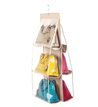 Load image into Gallery viewer, Buy vercord 6 pocket hanging purse handbag tote storage holder organizer dust proof closet wardrobe hatstand space saver beige