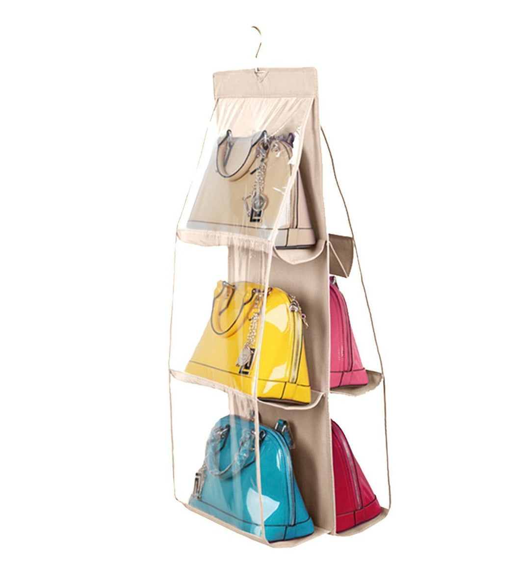 Buy vercord 6 pocket hanging purse handbag tote storage holder organizer dust proof closet wardrobe hatstand space saver beige