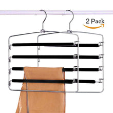 Load image into Gallery viewer, Results clothes pants hangers 2 pack sunblo multi layers space saving slack hangers non slip foam padded metal closet storage organizer for jeans trousers skirts scarf black