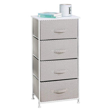 Load image into Gallery viewer, Products mdesign vertical furniture storage tower sturdy steel frame wood top easy pull fabric bins organizer unit for bedroom hallway entryway closets chevron zig zag print 4 drawers taupe