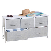 Load image into Gallery viewer, Budget mdesign extra wide dresser storage tower sturdy steel frame wood top easy pull fabric bins organizer unit for bedroom hallway entryway closets textured print 5 drawers gray white