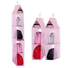Load image into Gallery viewer, Home detachable 6 compartment organizer pouch hanging handbag organizer clear purse bag collection storage holder wardrobe closet space saving organizers system for living room bedroom home use pink