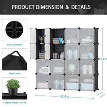 Load image into Gallery viewer, Shop here honey home modular plastic storage cube closet organizers portable diy wardrobes cabinet shelving with doors for bedroom office 16 cubes black white