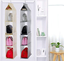 Load image into Gallery viewer, Explore ixaer detachable hanging handbag organizer purse bag collection storage holder wardrobe closet hatstand 4 compartment beige
