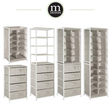 Load image into Gallery viewer, Results mdesign vertical dresser storage tower sturdy steel frame easy pull fabric bins organizer unit for bedroom hallway entryway closets textured print 4 drawers 4 shelves linen tan