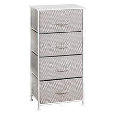 Load image into Gallery viewer, Purchase mdesign vertical furniture storage tower sturdy steel frame wood top easy pull fabric bins organizer unit for bedroom hallway entryway closets chevron zig zag print 4 drawers taupe