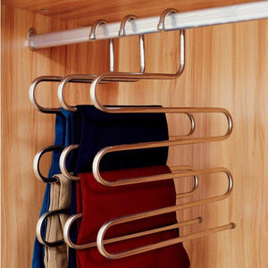 Online shopping eco life sturdy s type multi purpose stainless steel magic pants hangers closet hangers space saver storage rack for hanging jeans scarf tie family economical storage 1 pce