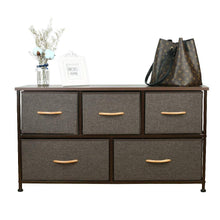 Load image into Gallery viewer, Selection home dresser storage tower sturdy steel frame mdf wood top removable drawers height adjustable feet storage organizer for room hallway entryway closets 5 drawers espresso 39 5w 21 5h