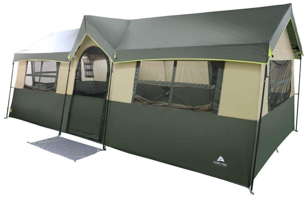 Selection spacious and comfortable ozark trail hazel creek 12 person cabin tent with two closets with hanging organizers room dividers mud mat e port and rolling storage duffel for convenience green