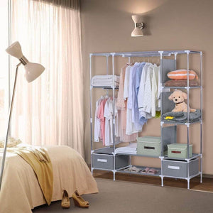 Select nice portable clothes closet canvas wardrobe closet huge free standing clothes organizer storage with hanging rod dust proof cover 67x58x17 7 inch