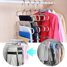 Load image into Gallery viewer, Kitchen ahua 4 pack premium s type clothes pants hanger s shape stainless steel space saving hanger saver organization 5 layers closet storage organizer for jeans trousers tie belt scarf